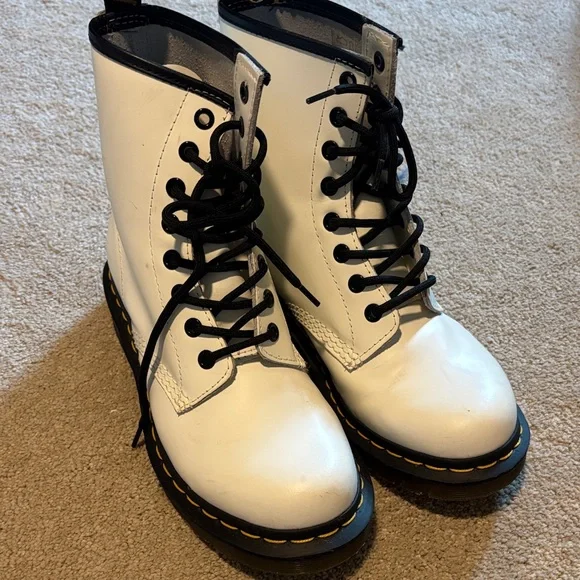 Dr. Martens White Combat Boots with Black Laces - Picture 1 of 3